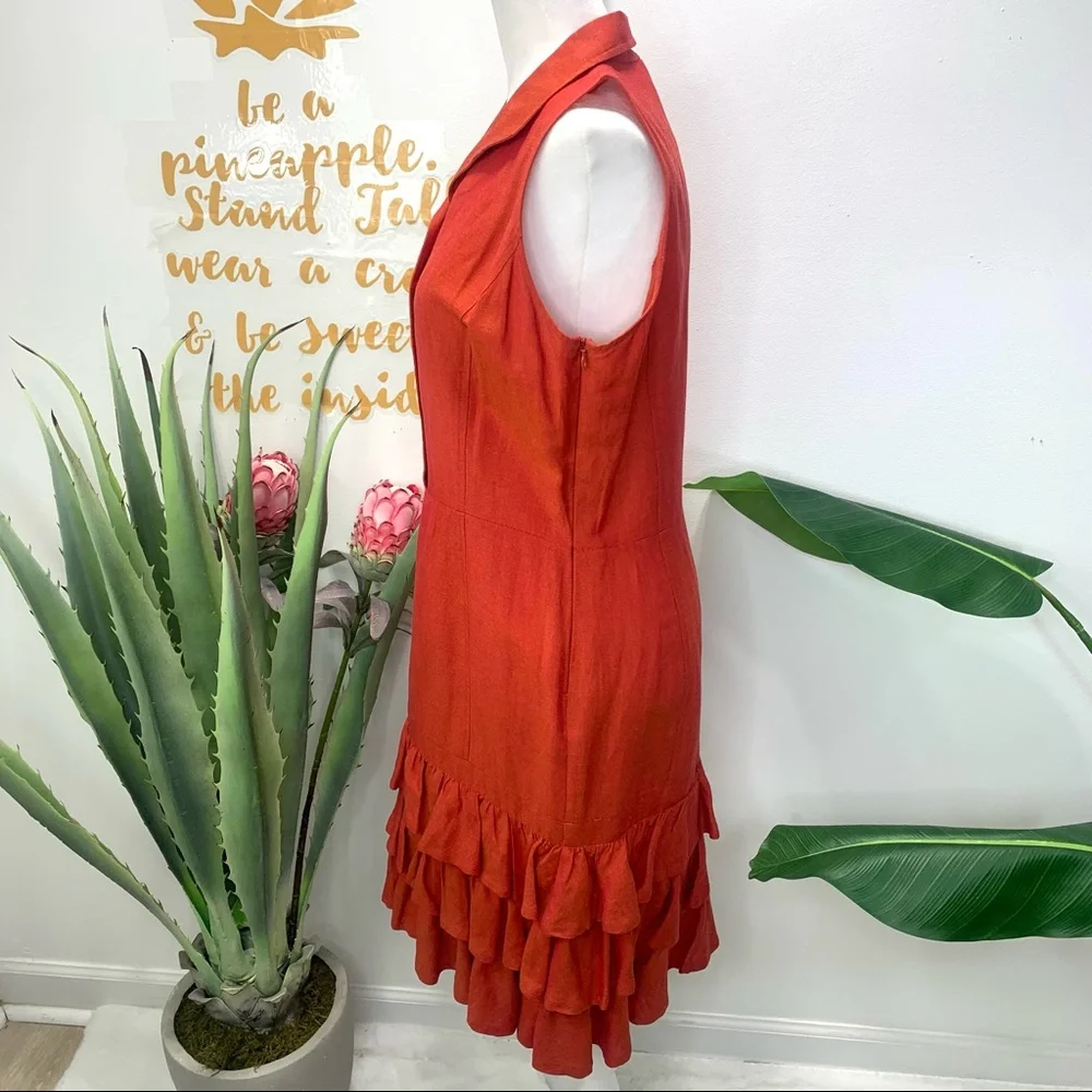 Lafayette 148 New York Rustic Orange Ruffle Dress Size 6 - Picture 5 of 12